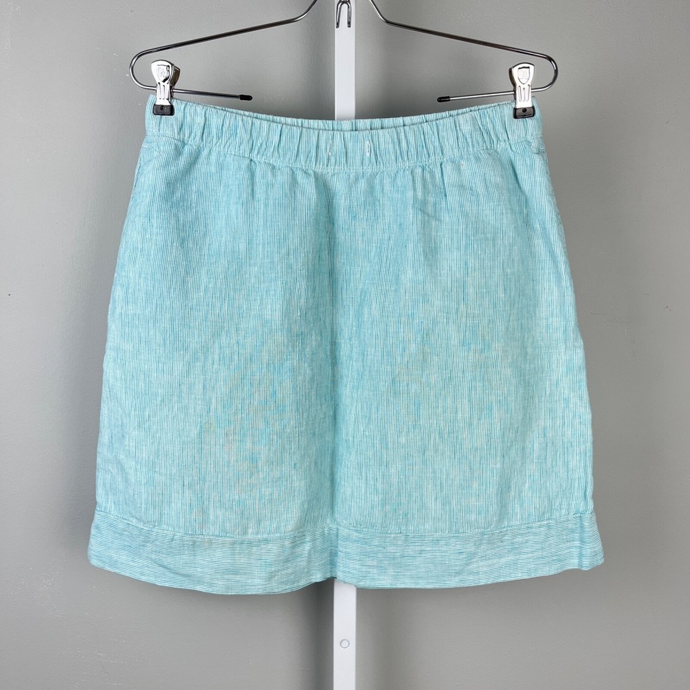 J. Jill Love Linen Mini Skirt Womens Small Petite PS Teal‎ White Stripe Pull On